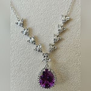 14.75cttw Lab Grown Color Change Sapphire, White Topaz Necklace 18-20" Platinum